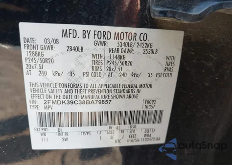 2008 Ford Edge Limited z USA, uszkodzony, nr VIN 2FMDK39C38BA79857